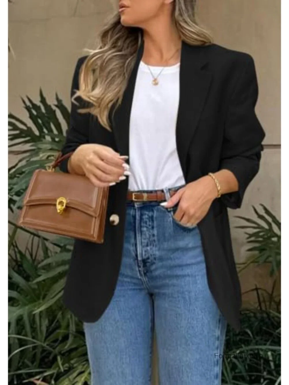 Business Casual Long Sleeve Notch Lapel Blazer with Pockets